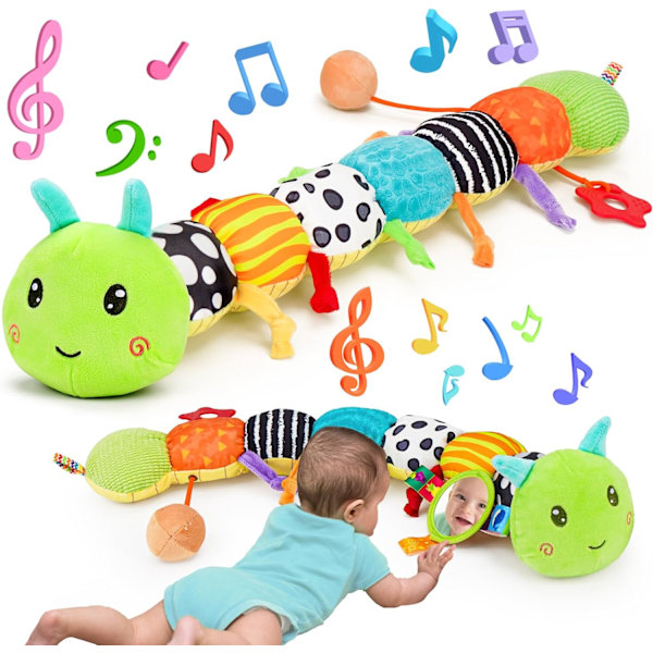 Babysensoriska Leksaker 0-3 Månader Musikaliskt Djur Plysch Larv Leksak Babyspegel Skallra 6-12 Månader Pojke Flicka Nyfödd Födelsedagspresent