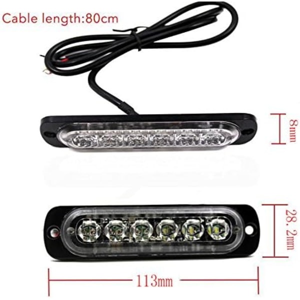 6 LED 18W Gul Ultra Tynd Undervogns Nødblink Hazard Strobe Advarselslys Strip til 12V - 24V Bil, Sikkerheds Blinkende Beacon 6 LED Yellow