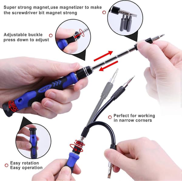 Precisionsskruvmejselset 124 delar Datorkit med 101 magnetiska bits