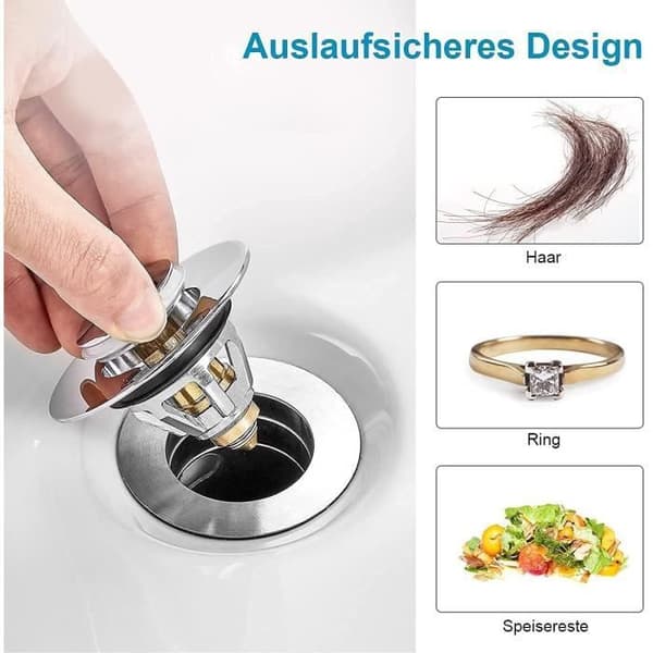 Hårfilter - Universal - Vaskplugg - Rustfritt stål - 34~39mm - Sølv