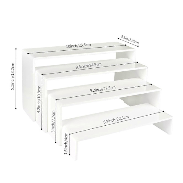 4x Akryl Display Riser Showcase Buffé Riser för Samlingar Parfym Ringar