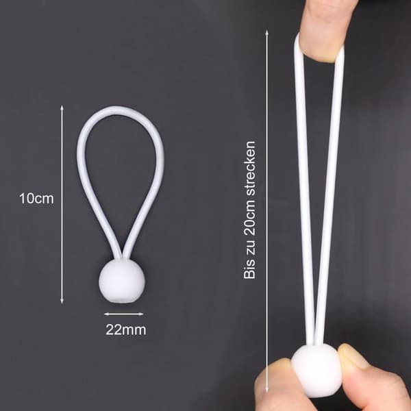 Elastisk strikk - 10 cm - Pakke med 50 - Hvit gummi - Kuleformet design