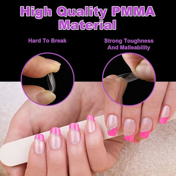 Mini Korta Nagelspetsar, 504st Lösnaglar Genomskinlig Mjuk Gel Full Täckning Falska Nagelspetsar Semi-Matt För-Etsade, 12 Storlekar (Kort Trapets)