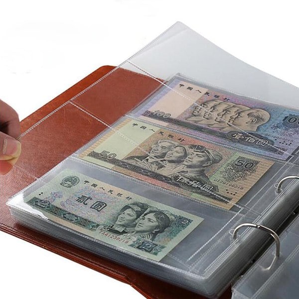 10th Money Banknote Album Page Collection Holder Sleeves 3-slo Transparent