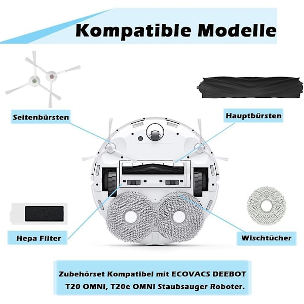 Deebot T20 OMNI, T20e OMNI -robotti-imurin pääsivusharja HEPA-suodatin pölypussit moppiliitin As Shown