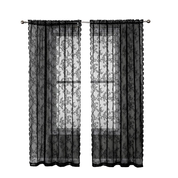 INF Svarta spetsgardiner 2 st Svart Black 100 x 200 cm