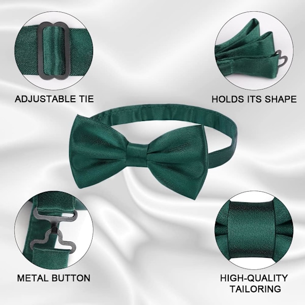 Herrfluga, klassisk enfärgad fluga för män, satin smokingfluga, justerbar formell fluga för fest, bröllop DARK GREEN