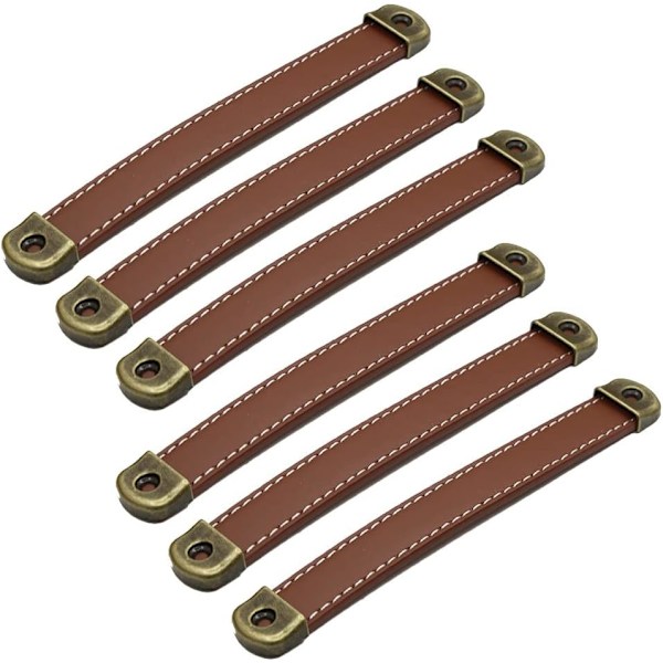 Set med 6 skinnhåndtak Vintage skinnmøbelhåndtak Cabine
