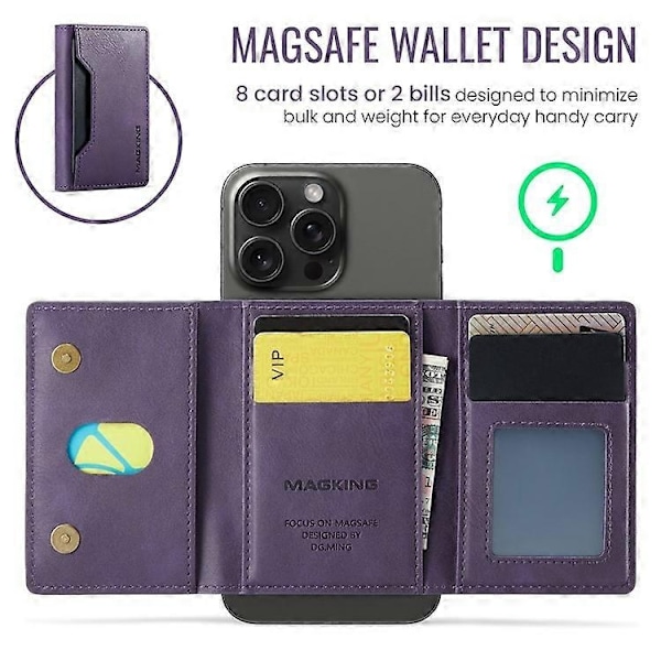 MAGKING K2 Ställ Magnetisk Korthållare Kompatibel med MagSafe RFID Mobiltelefonplånbok - Perfekt_xx Purple