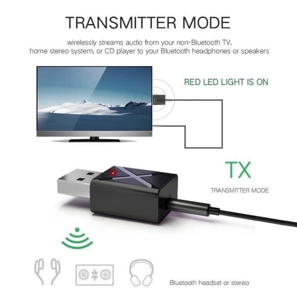 Bluetooth 5.0 lydsender Mini 3,5 mm AUX stereo Bluetooth-adapter for TV PC bil