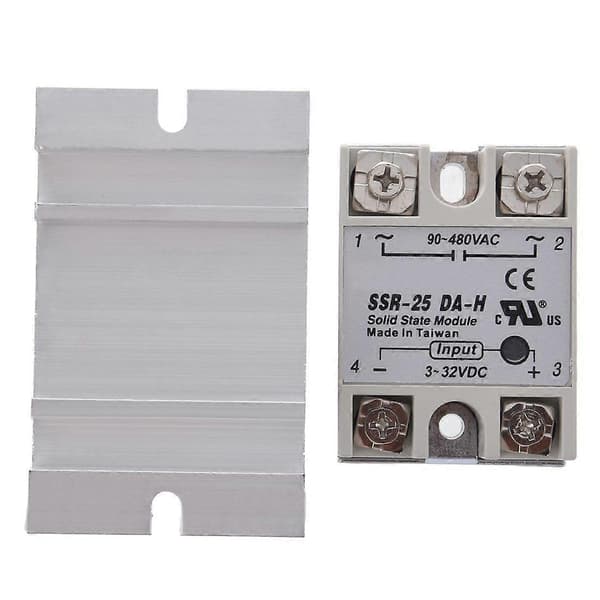 Solid State Relé SSR-25DA-H 25A 3-32V DC 90-480V AC med kjøleribbe