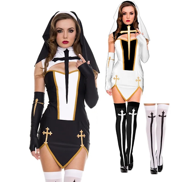 Halloween Fantasia Nunssi Cosplay-asu Naisille Peliasu Musta-4kpl Black-4pcs One Size