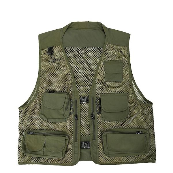 Multi-lomme vest for menn sommer mesh pustende fotografering vest reporter-perfekt grønn Green XL