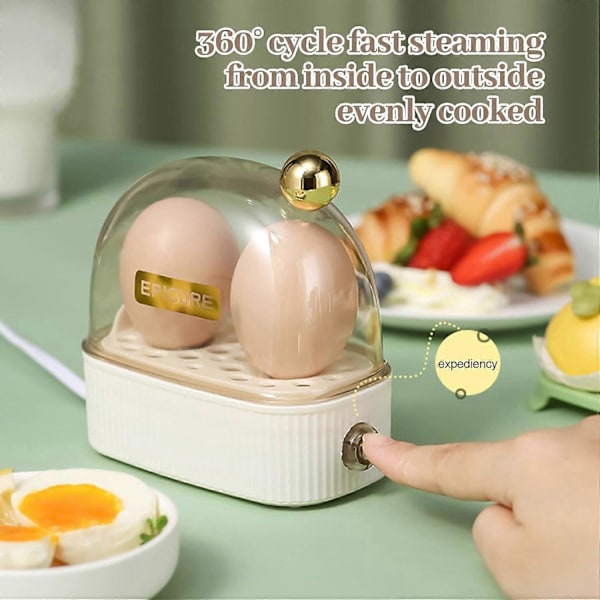 Elektrisk eggekoker, mini elektrisk steamer for kokte egg, hurtigoppvarmende eggekoker med timer-avstenging, kjøkkenutstyr tilbehør Withe