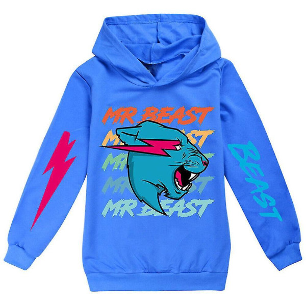 years Child Teenager Mr. Beast Lightning Cat Hoodie Sweatshirt Top Gift Navy Blue 9-10 years