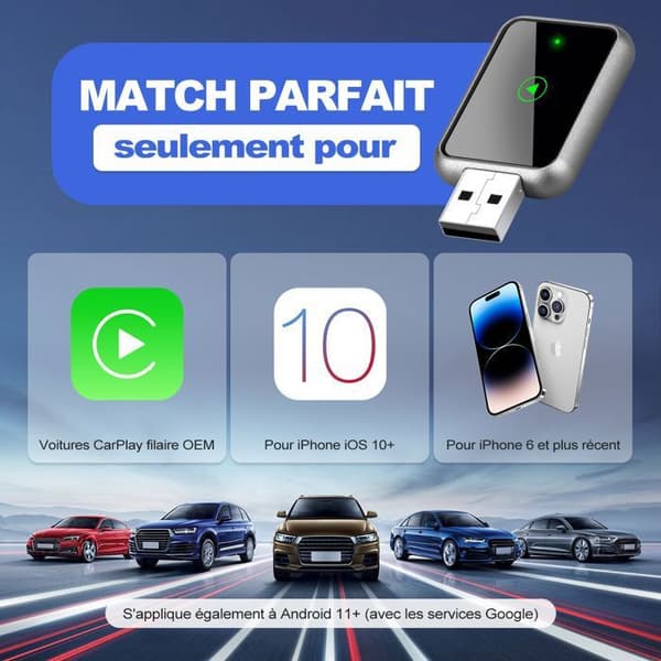 Carplay-adapter - INKINT - Trådlös - Bluetooth 5.3 - USB Typ-C - Plug and Play