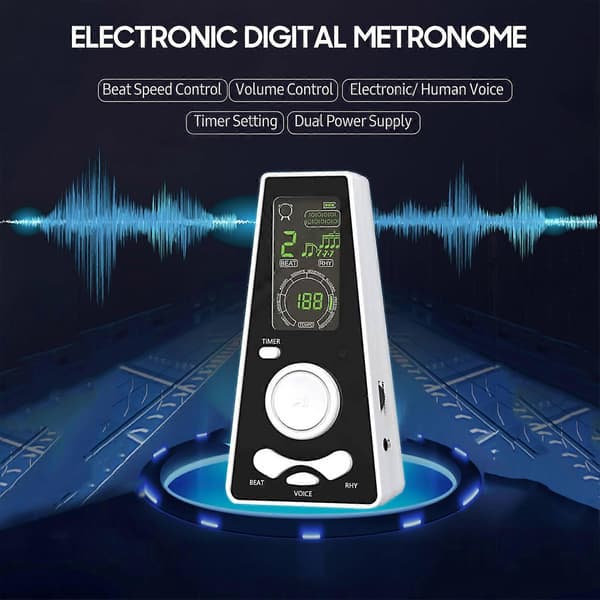 Elektronisk digital metronom med timer Universal elektronisk metronom med volym- och takthastighetskontroll, batteri- eller USB-kabeldriven, för gitarr P Solid Normal