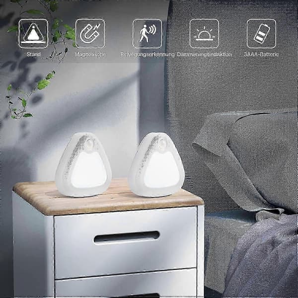 2-pack nattlampa för barn med rörelsesensor, magnetisk bas, batteridriven, kallvit LED