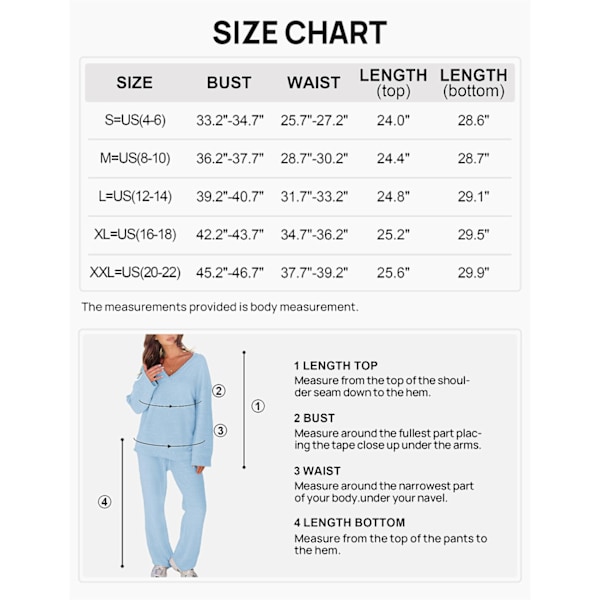 Dametøj 2-delt Fuzzy Fleece Pyjamasæt Langærmet Loungewear Blå Blue L