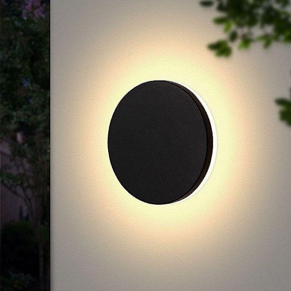 10W Modern Black LED Outdoor Wall Lamp IP65 Warm White 3000K 15CM Round Waterproof Outdoor Wall Lamp-Perfet