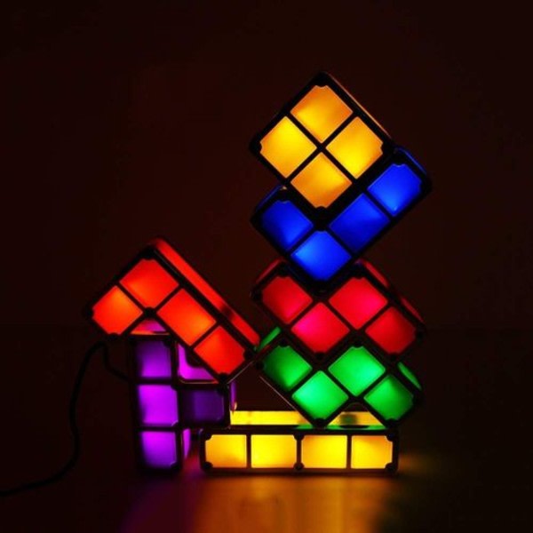 Tetrislampa, Attoe LED Tetris stapelbar nattlampa, 7 färgsensorlåsbord, kan även användas som byggklossleksak