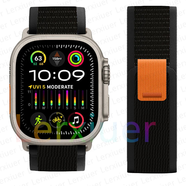 Trail-reim for Apple Watch Ultra 2 reim 49mm 44mm 45mm 40mm 41mm 38mm 42mm 45 44mm armbånd iWatch serie 8 9 7 6 5 3 se Svart Svart Black 38 40 41mm
