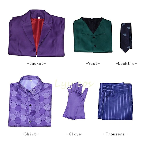 Heath Ledger Cosplay Kostume Film The Dark Knight Joker Kostume Lilla Jakke Fuld Sæt Halloween Klovn Trenchcoat Cos XS