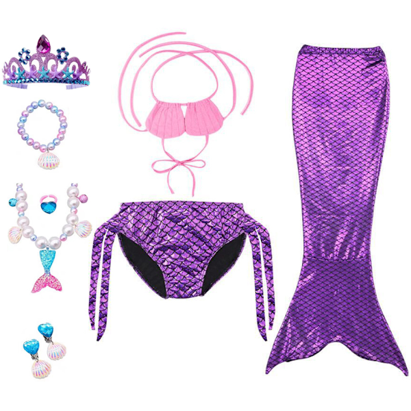 8-delad sjöjungfru bikini badkläder med set, sjöjungfru svans badkläder set lila Purple 140cm