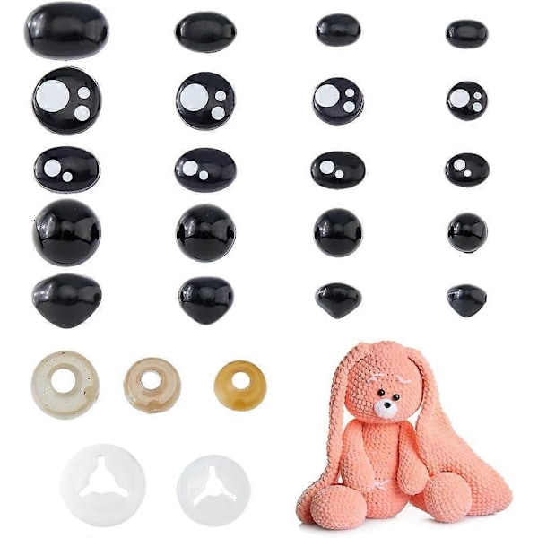 Totalt 180 stk Sikkerhetsøyne og Neser for Amigurumi med Brett Plast Stoppet Hekleøyne Skaftdesign Sikkerhetsøyne Stoppet Dyr Øyne