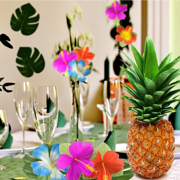 60 stk tropiske festdekorasjoner 8\" tropiske palmeblader og hibiskusblomster simuleringsblader for hawaiisk luau-fest