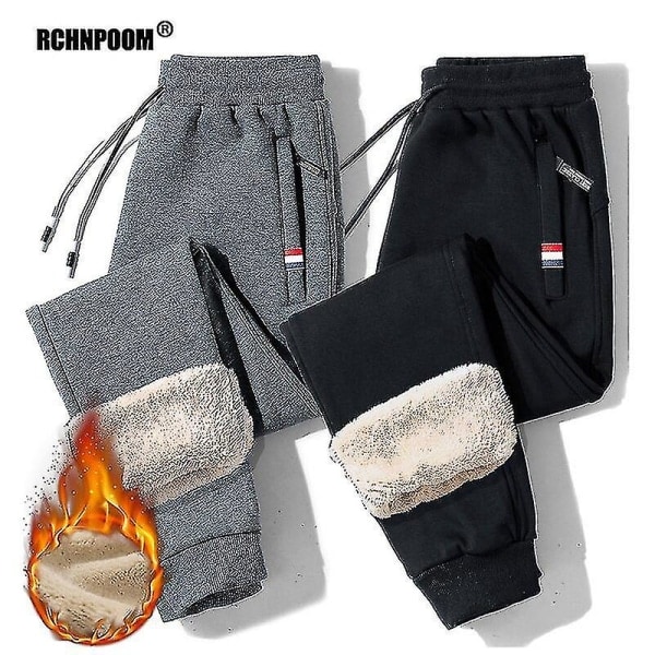 Vintervarma Fleecebyxor Herr Lammull Tjocka Casual Termiska Sweatpants Herrbyxor Märkesmode Herr Joggers Raka Ben Svart XXXL (81 till 90 KG)