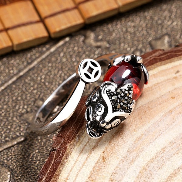 2:a Feng Shui Ring Pixiu Mani Mantra Skydds Fingerring Förmögenhetsring Amulett Lycka Öppen Justerbar Ring
