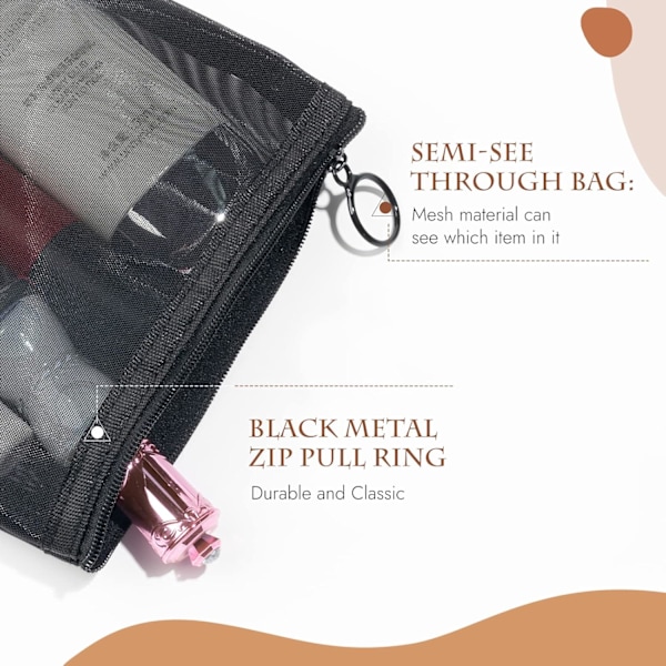 4 stk. Mini Lynlås Toilet Taske Mesh Organizer Lomme, Sort Nylon Vandtæt Lille Håndtaske Kosmetik