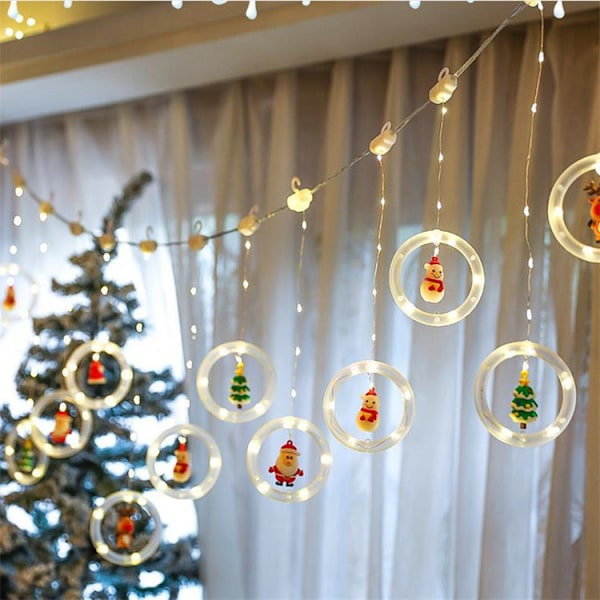 Jul LED älg snögubbe gammal man ring jul gardin ljus varmvit USB fjärrkontroll 3m*0.5m