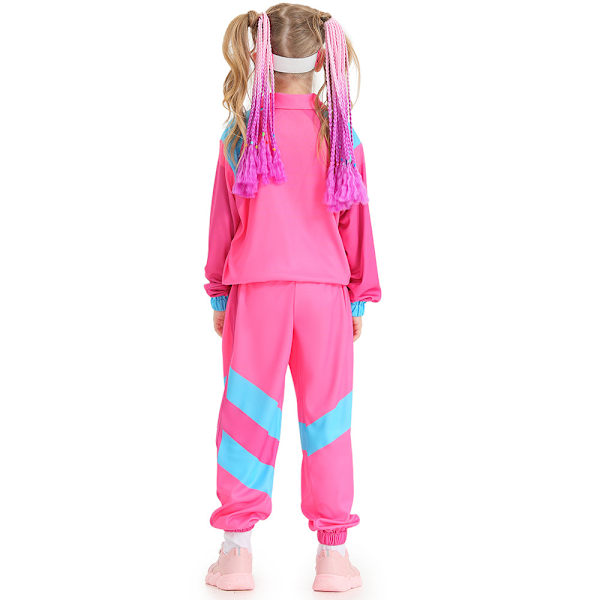 Barbie 80-talets Träningsoverall Barn Hip Hop Kostym Topp Byxor Set Outfit Rosa pink S