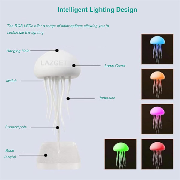 Jellyflow Lampe, Oppladbar Flytende Manetlampe, LED Bærbar RGB Gradient Manetlampe Stemmestyring