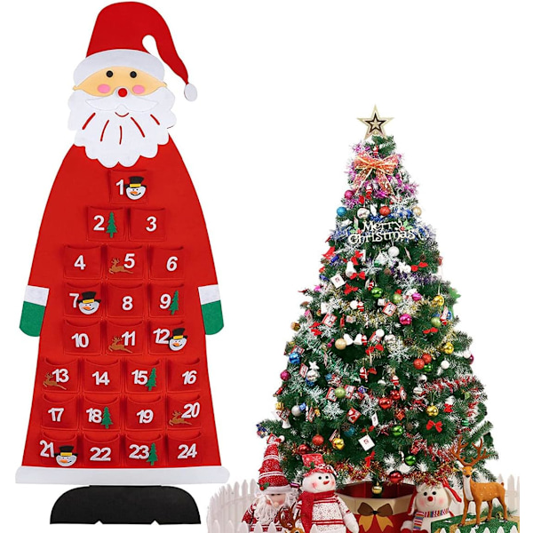 Felt Christmas Calendar Santa, Refillable Advent Calendar for Kids, Fabric Advent Calendar (Red)