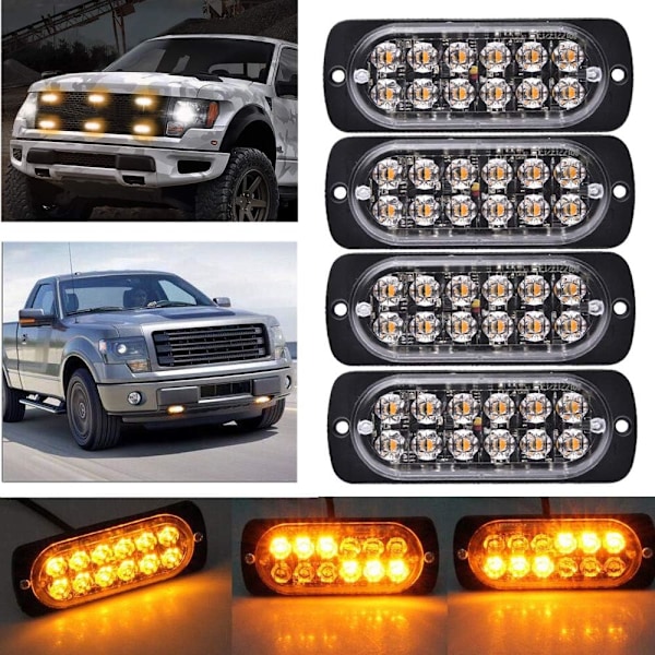 Supersterk Gul 12-LED 12-24V 36W Bil Lastebil Varsellys Nød Bygning Vanntett Blinkende Varsel Strobe Støtfanger Grill Bak Wor 12 LED Yellow