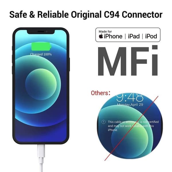 USB-C til Lightning-kabel - AUTHEMENT - 3-pakning - 2M - Hurtiglading - MFi-sertifisert