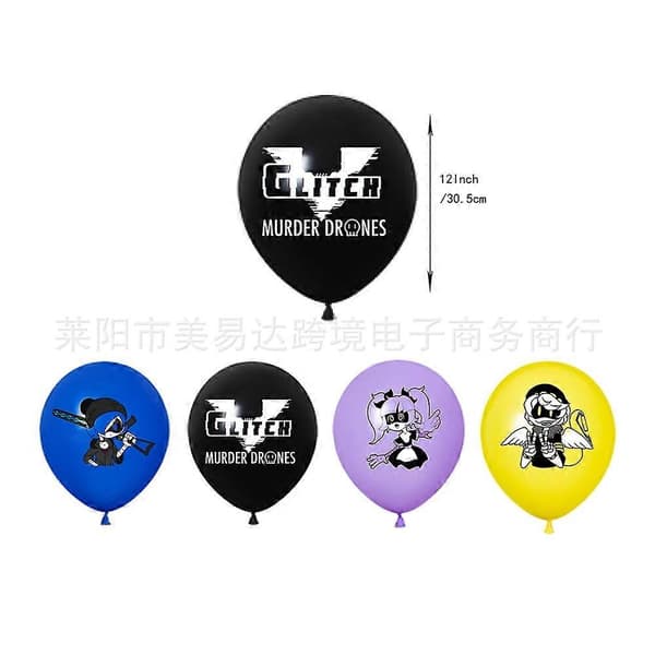 Murder Drones Bursdagsfest Dekor Sett Banner Ballonger Big Cake Insert