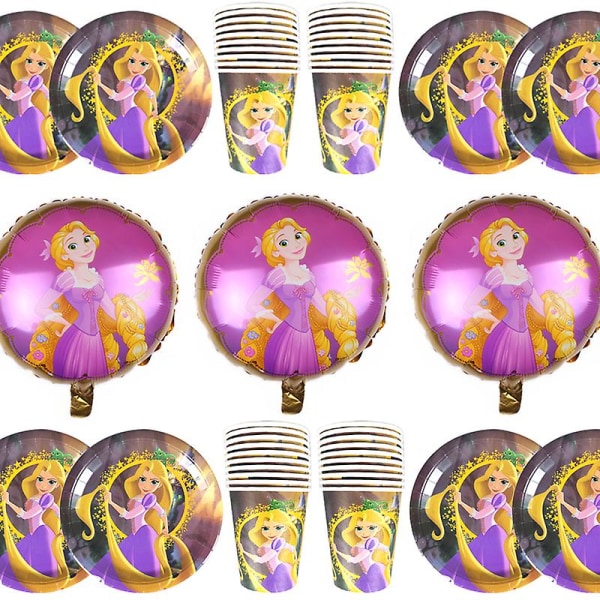 Tangled Rapunzel Theme Foil Balloons Happy Birthday Events Party Plates Decorations Cups Girls Favors Events Supplies 44pcs/lot