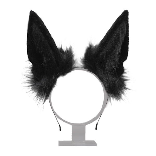 Plysch Schakal Kattöron Pannband Och Svans Set - Lolita Cosplay Tillbehör Ren Svart black