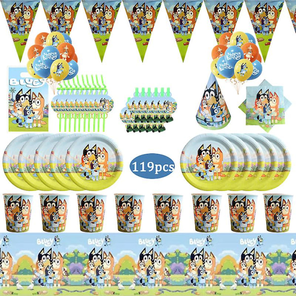 119pcs Hot Blueyes Kids Birthday Party Decorations Disposable Tableware Cup Plate Baby Shower Blue Party Decoration Accessories