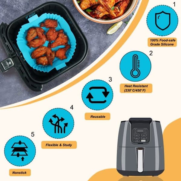 Silikonfoder för airfryer - ZEMINPEOEL - 2-pack - 16,5 cm - Blå - Värmebeständig