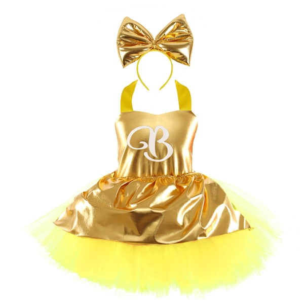 Tutu Dreams Pink Princess Kjole med Hovedbånd til Piger Fødselsdag Halloween Fest Gul yellow M