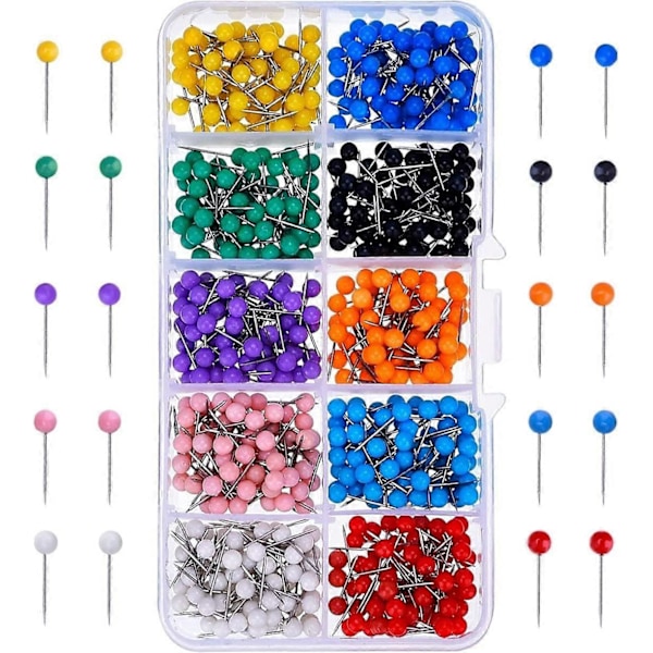 500 Styk Kortnåle 1/8 Tomme Push Pins 10 Farver Tegnestifter Med Opbevaringsboks til Verdenskort, Korktavle, Stofmarkering [DB]