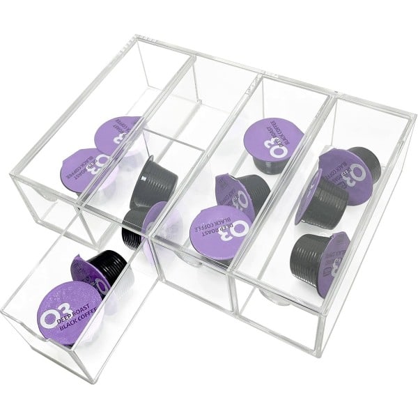 Coffee Pod Holder Acrylic Box with 4 Drawers, Kitchen Pod Organizer Clear Pantry Stackable K-Cup Holder Storage Box