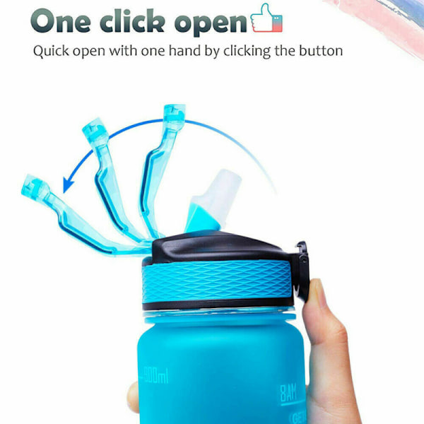 2-pack - 1 l vattenflaska med sugrör och timer Green-Pink