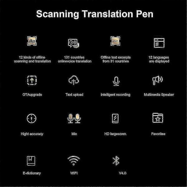 Scan Reader Pen, OCR Digital Pen Reader, Tekst til tale læsepen, Stemmeoversættermaskine 131 sprog oversætter