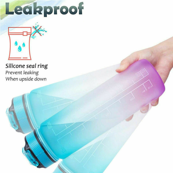 2-pack - 1 l vattenflaska med sugrör och timer Orange-Green